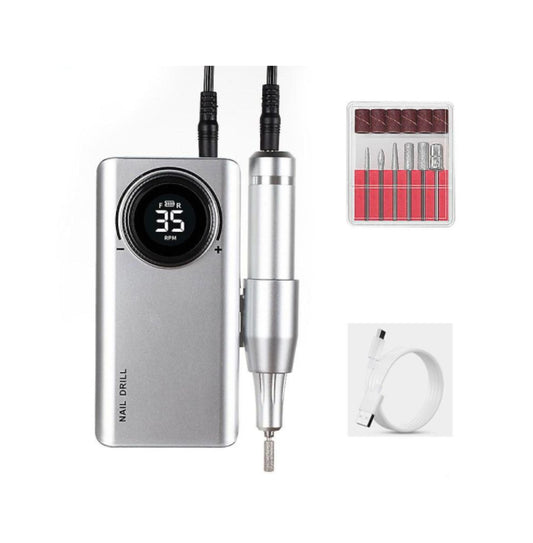 Silver Rechargeable, Portable Nail Drill Machine - 0-35000 RPM 4.7