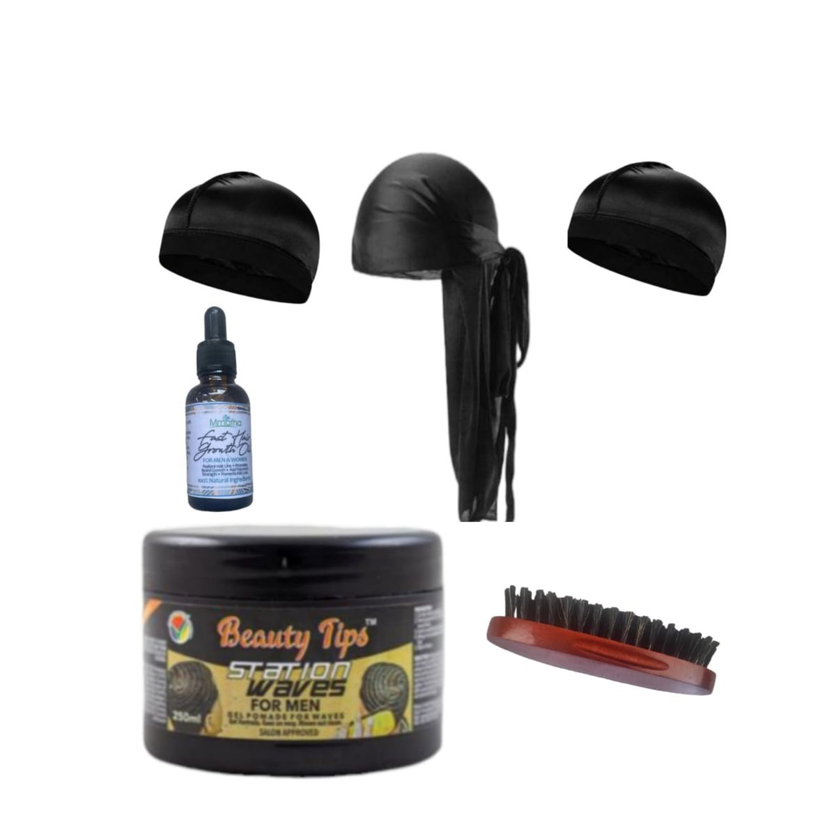 Men Wave Kit- Durag, Brush, Wave Cap & Wave Pommade & Hair Growth Oil