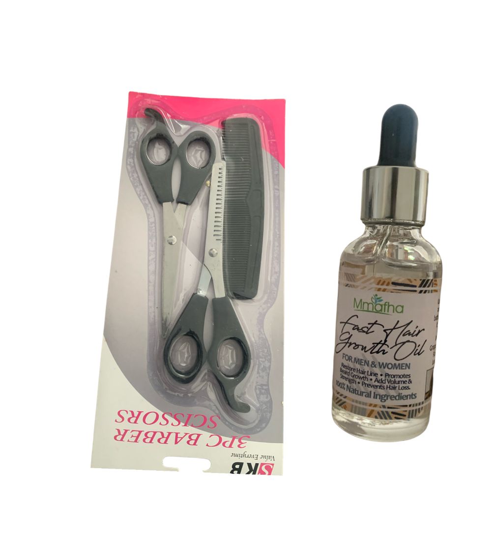 3pcs Barber Scissors & Hair Growth Oil