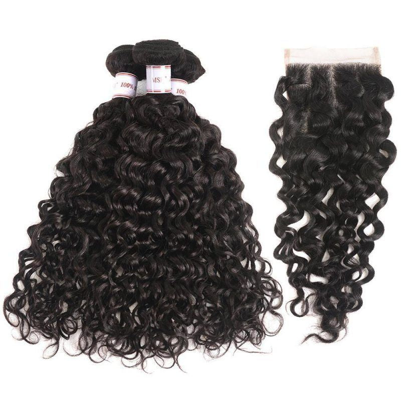 French Curl Brazilian Hair 12 Inches 3Bundles + 10 inches Closure