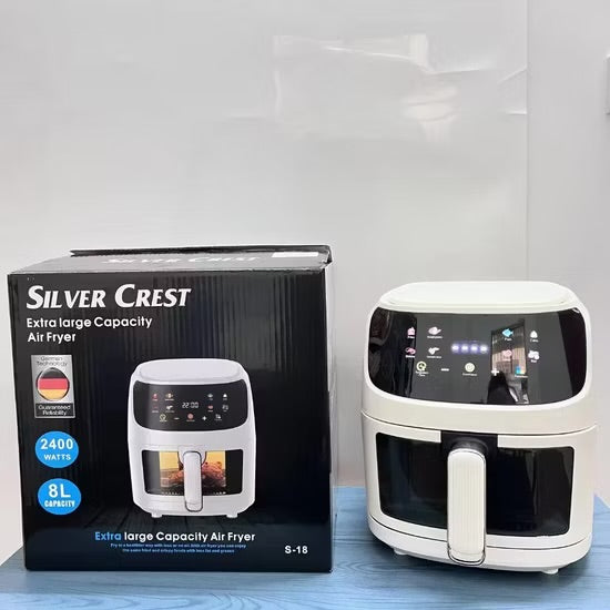 8 Litre Visible Window Air Fryer 8L Visible Air Fryer 8 Liter Visual Air Fryer 8L Silver Crest Air Fryer Colour Touch Screen Air Fryer Glass Window Air Fryer