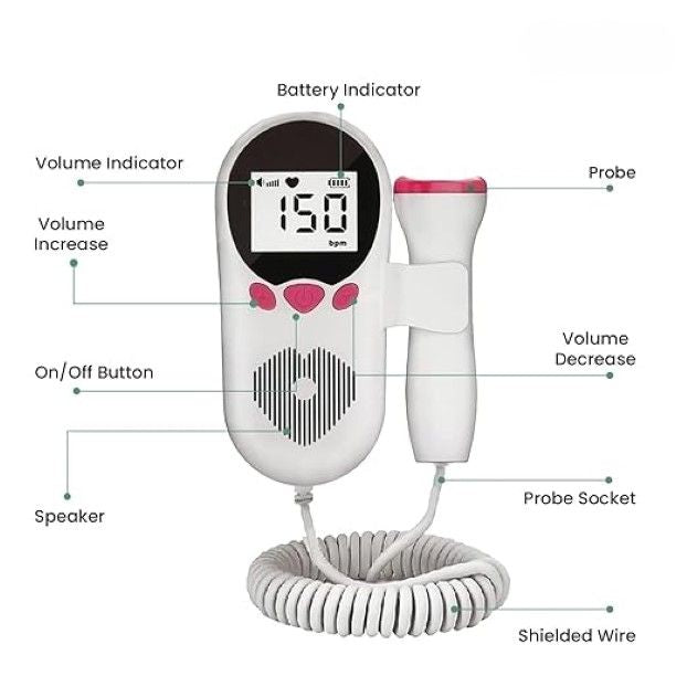 Baby Pulse Dansup Fetal Heart Monitor - White and Pink