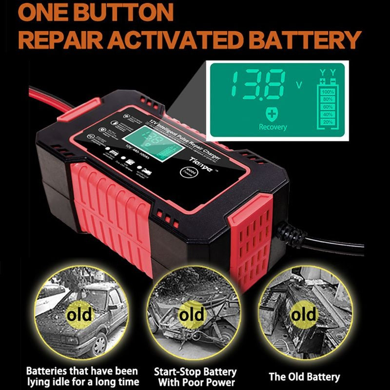 12V Car Intelligent Pulse Repair Battery Charger with LCD Screen Display