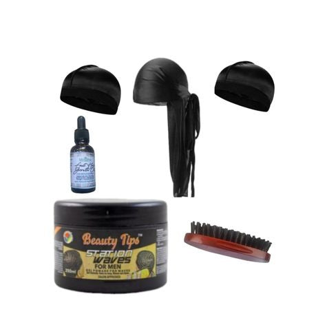 Men Wave Kit- Durag, Brush, Wave Cap & Wave Pommade & Hair Growth Oil
