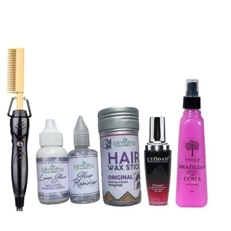 Hot Comb+ Wax Stick+ Glue+ Remover + Serum + Curl Activtor