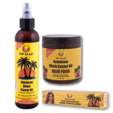 Top Class Jamaican Black Castor Oil, Fertilizer & Hairfood Treatment Kit 150 ml Jamaican black castor oil, 80 g Fertilizer, 175 g Hairfood