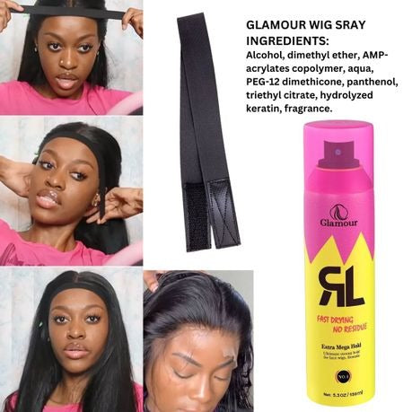 Wig Spray, Wig Band, Wig Stand, Wig Cap, Glue Remover, Hair Styling Tools 150ml glamour wig spray, adjustable Edge Wig Band, wig stand, 2 wig caps, glue remover, hair\wig styling tools