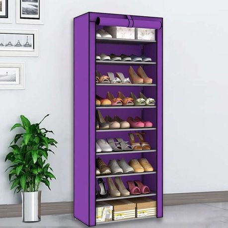 Multipurpose Portable Folding Shoe Rack 9 Tier - Purple