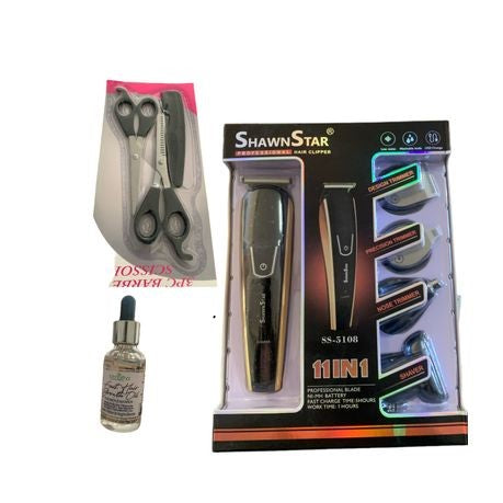 11 in 1 Professional Hair Clipper, Scissor Set & Fast Growth Hair Oil