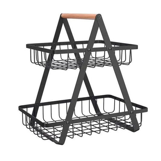2 Tier Black Kitchen Utensil Rack Vegetable Rack Holder