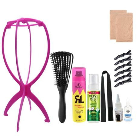 Frontal Lace Wig Installation Kit With Wig Stand And Detangling Brush