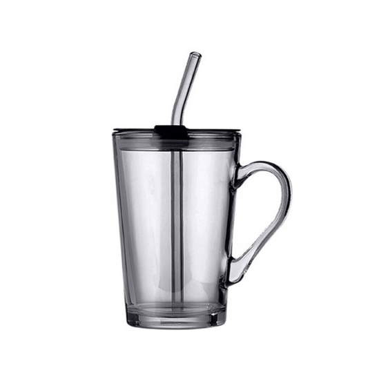 Glass Travel Mug with Lid & Straw