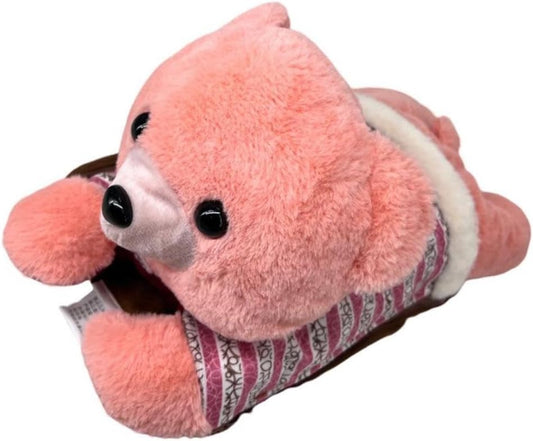 Electric Bear Hot Water Bottle - Pink and White with Stripes