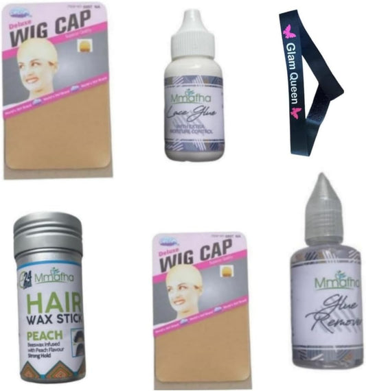 Brazillian Kit 2 Wig Cap+Glam Queen+Mmafha wax Stick Glue +Remover