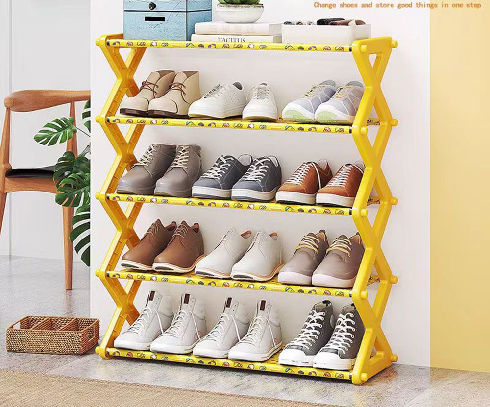 4-Tier Cute Shoe Rack Portable X-Shaped Shoe Storage Rack