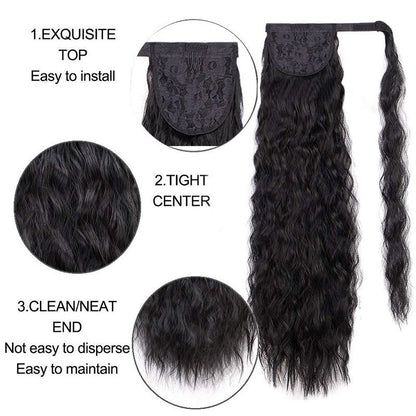 24 Inch Long Wavy Curly Hair Corn Wave Ponytail For Women
