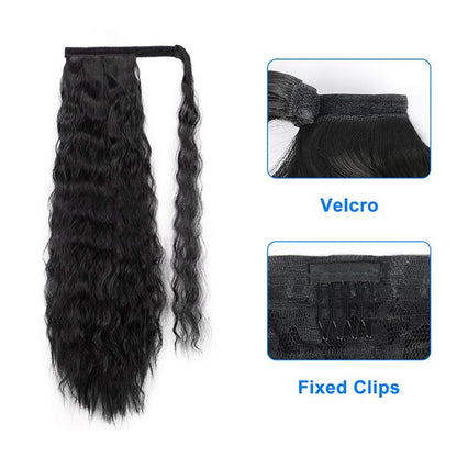 24 Inch Long Wavy Curly Hair Corn Wave Ponytail For Women