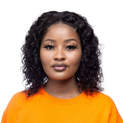 French Curl Water Wave Brazilian 4x4 Closure Wig 10 inches