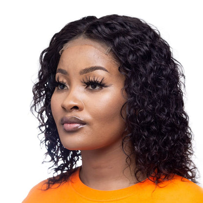 French Curl Water Wave Brazilian 4x4 Closure Wig 10 inches