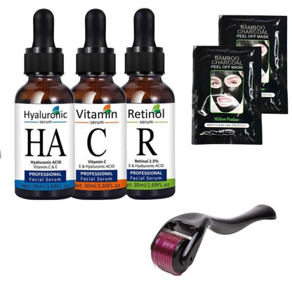 Face Serums Set-Hyaluronic Acid & Vitamin C & Retinol, derma roller, masks