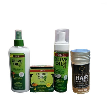 ORS Olive Wrap Mousse, Coil Calm Detangler with Edge Control & Hair Stick