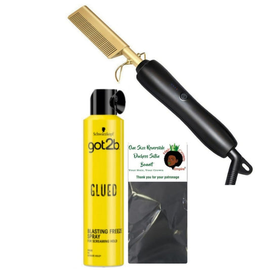 Lilhe Ceramic Hot Comb, Got2b Glued Spray and a Bonnet- Bundle