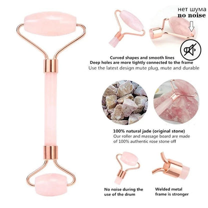 Lilhe Rose Quartz Facial Roller & Gua Sha Set with Fullerene Serum