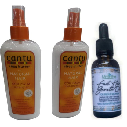 2 Pack Cantu Coil Calm Detangler &Mmafha Hair Growth Oil