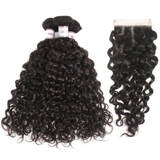 French Curl Brazilian Hair 12 Inches 3Bundles + 10 inches Closure