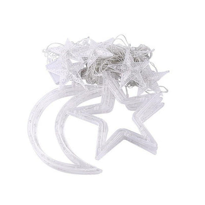 Moon & Star String Light LED Christmas Curtain Lights 3M w/ Tail Plug Extns