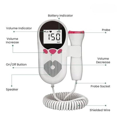Baby Pulse Dansup Fetal Heart Monitor - White and Pink