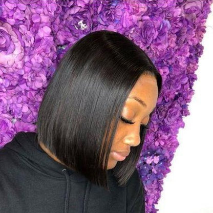 Brazilian/Peruvian Virgin Hair Straight Frontal Lace Wig 10inch Bob Black 100% Virgin Hair, full frontal, ear to ear, 13x4 closure, glueless