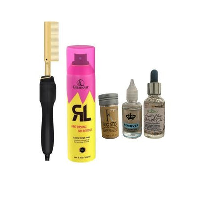 Hot Comb, Glamour Spray, Wax Stick, Glue Remover & Hair Growth Oil