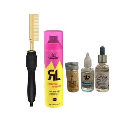 Hot Comb, Glamour Spray, Wax Stick, Glue Remover & Hair Growth Oil