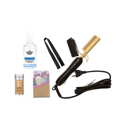 UBA Wig Care Combo Brazilian Wigs Need- Hot Comb+ Wax Stick+ Wig Cap + Remover +Elastic Band