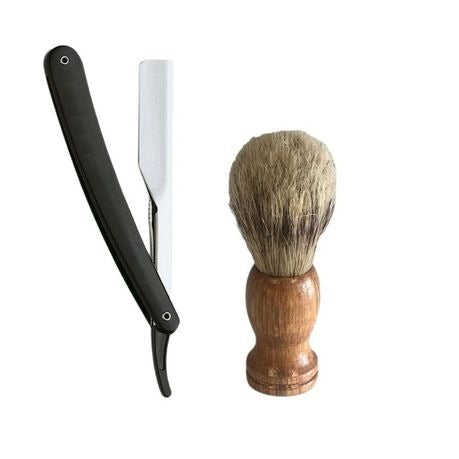Barber Razor and Shaving Brush Set Folding Salon Razor with Synthetic Shaving Brush Combo