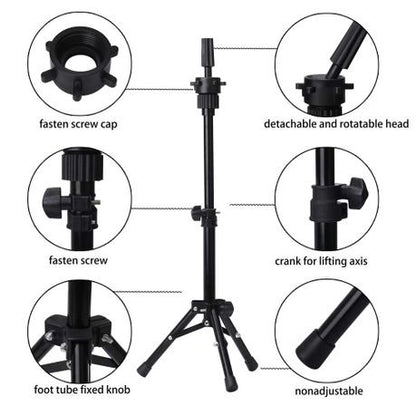 Adjustable Training Mannequin Head Stand For Wigs-Tripod