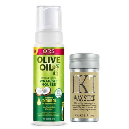IKT Wax Stick & Olive Oil Wrap Foam Mousse Wig Styling Combo (IKT wax Stick and Olive Oil Foam Mousse