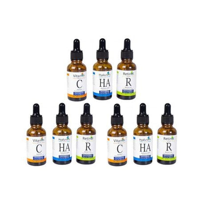 Vitamin C, Retinol and Hyaluronic Acid Serum - x 3 Use Vitamin C, Retinol and Hyaluronic Acid Serums as directed to gain a brighter, healthier and younger skin!
