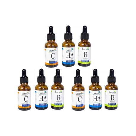 Vitamin C, Retinol and Hyaluronic Acid Serum - x 3 Use Vitamin C, Retinol and Hyaluronic Acid Serums as directed to gain a brighter, healthier and younger skin!