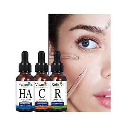 Vitamin C, Retinol and Hyaluronic Acid Serum - x 3 Use Vitamin C, Retinol and Hyaluronic Acid Serums as directed to gain a brighter, healthier and younger skin!