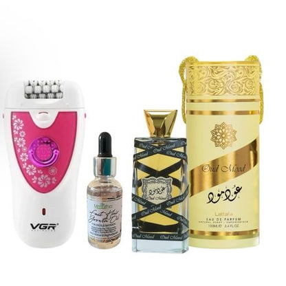 2 in 1 Portable Electric Epilator with Eau De Parfum Oud Mood & Hair Oil