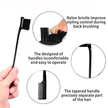 Hair Styling Kit with Flat Iron, Combs, Wax Stick and Hair Care Solutions, 8 Pieces, Black