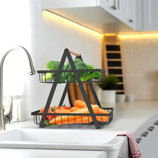 2 Tier Black Kitchen Utensil Rack Vegetable Rack Holder