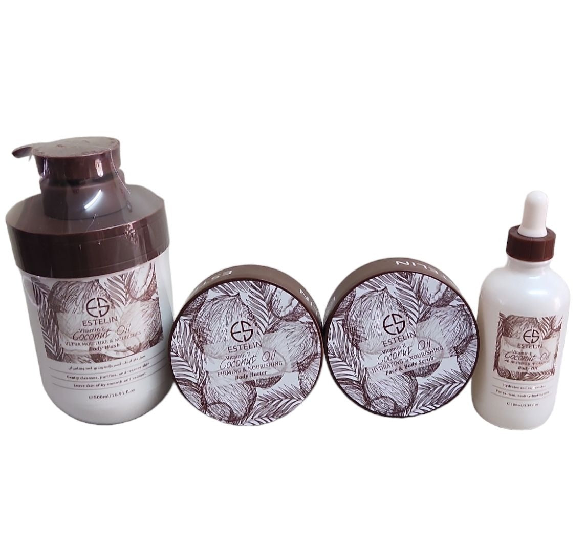 Estelin Vitamin E & Coconut Oil Body Set- Body Wash, Scrub, Oil& Butter